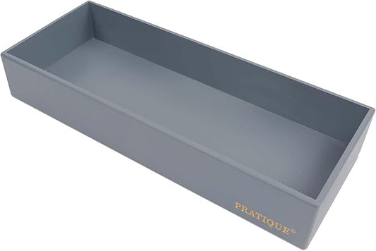 PRATIQUE Bamboo Drawer Organizer - Kitchen Utensil Organizer Silverware Tray Cutlery Holder，Office Desk Supplies and Accessories,15 * 5.9 * 2.6,Grey