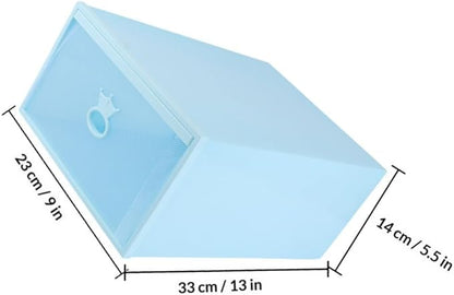 Transparent Thickened Plastic Shoe Box with Drawer-style Design Stackable Transparent Window Organizer for Men and Women Blue Frame Storage Container for Sneakers and Boots