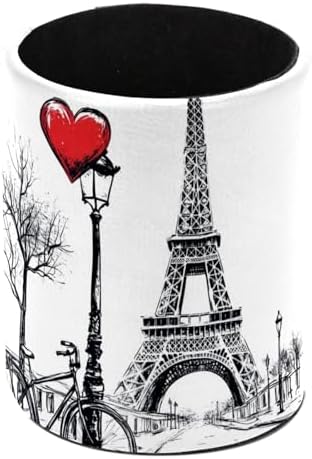 Leather Pen Holder for Desk, Eiffel Tower Love Pencil Cup Pen Organizer Makeup Brush Holder for Office Home Kids Countertop Desk Accessory Storage by Unknown