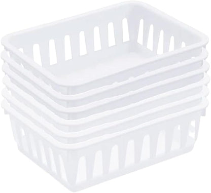 Tribello Mini Plastic Baskets for Organizing, White Drawer/Closet Storage Tray, Size 6 x 5 x 2.12 - Pack of 6 - Made in USA