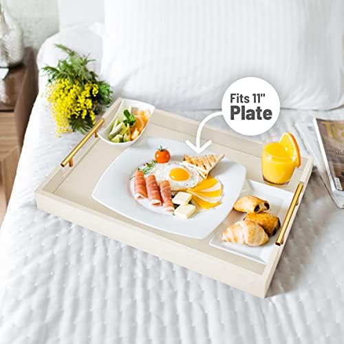 ATZYmolin 17"x12" Leather Serving Tray, Gold Handle Vanity Platter, Beige - Image 3