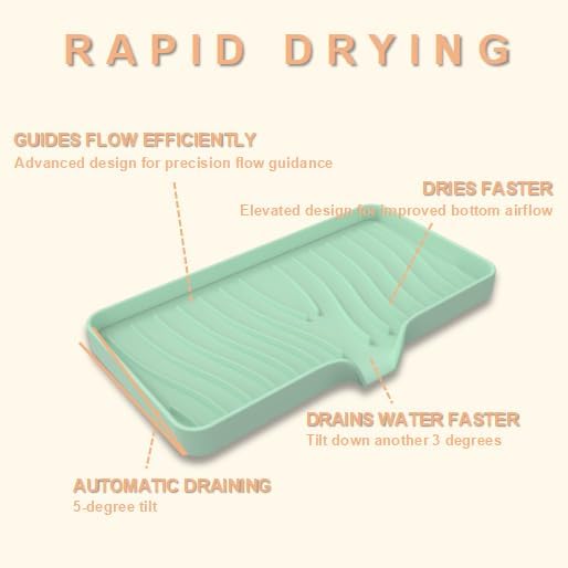 Silicone Soap Dish with Drainer | Quick-Dry Holder for Sponge, Dispenser, Scrubber, Bottle and Cup | for Kitchen, Shower and Bathroom (Light Green, Large, 1 Pack)