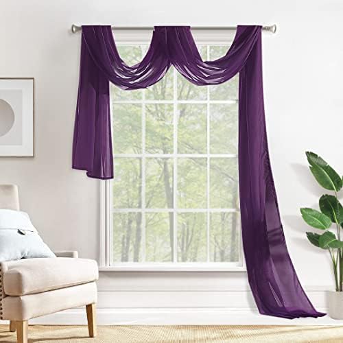 MIULEE Sheer Scarf Valance Extra Long Window Treatment 37"x216" Plum Purple by MIULEE