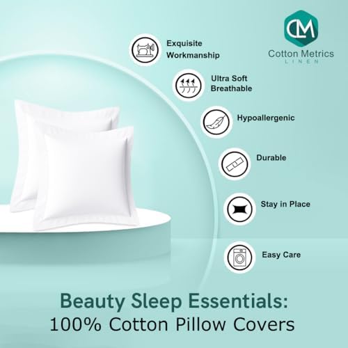 2 Pack Euro Pillow Shams 22x22 – 600 Thread Count 100% Organic Cotton White Square Pillow Covers with 2 Inch Flange, Soft & Smooth Premium Hotel-Quality Pillowcases Set of 2 - Image 2