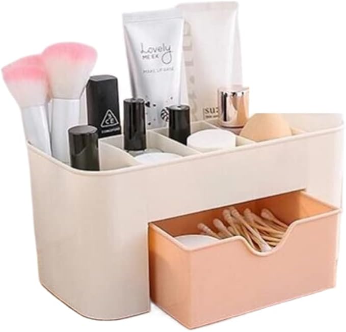 Jilukibo Large Capacity Makeup Organizer for Bathroom Bedroom, Cosmetic Storage Box with Drawers, Desktop Makeup Container for Jewelry Lipstick Skin Care (Pink)
