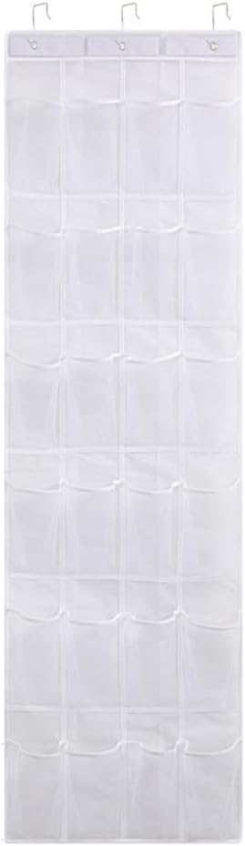 Hanging Over Door Shoe Organizer with 24 or 28 Pockets Storage Rack for Shoes Slippers Belts Scarves Accessories Home Space Saver(24 Pocket white)