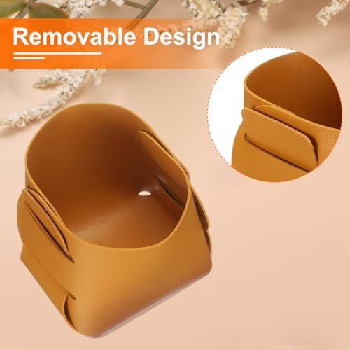 uxcell Valet Tray Organizer, PU Leather Desktop Storage Organizer Box Tray Entryway Table Bedside Nightstand Catchall Vanity Tray for Jewelry Key Coin Watch Wallet (Yellow) - Image 3