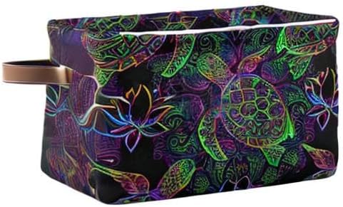 Large Storage Basket Bin Mandala Sea Turtle Storage Cube Box Foldable Canvas Fabric Collapsible Organizer with Handles for Home Office Closet
