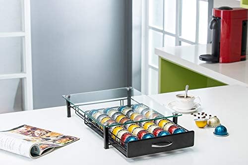 FlagShip for Nespresso Pod Holder Drawer Coffee Pod Organizer for Nespresso Capsule Holder Crystal Tempered Glass Storage Tray (40 Vertuo Pods Capacity)