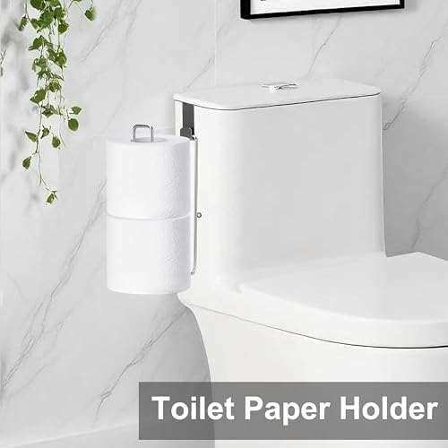 Toilet Paper Holder Wall Mount, Storage Extra 2 Roll Tissue, Over The Tank Toilet Paper Holder, Brushed Nickel and Chrome Tissue Holder for Bathroom Organizer, Adhesive Paper Holder, 1Pcs - Image 4
