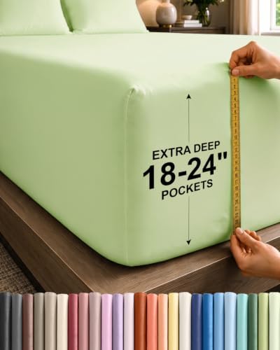 CGK Extra Deep Queen Single Fitted Sheet Only - Light Sage Green by CGKUnlimited