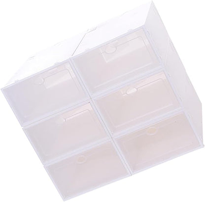 VANZACK 6PCS Thickened Transparent Stackable Shoes Storage Box Plastic Shoe Organizer for Men White Frame Shoebox Container for Small Spaces Dorm Closets