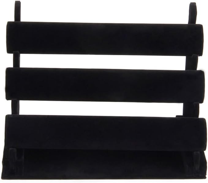 3 Tier Velvet Jewelry Organizer Stand, Detachable Bracelet Holder, Gray and Black, 12.2 x 9.25 Inches (Black)