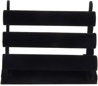 3 Tier Velvet Jewelry Organizer Stand, Detachable Bracelet Holder, Gray and Black, 12.2 x 9.25 Inches (Black)