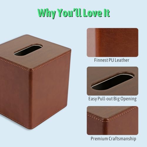 Tissue Box Cover Square, Decorative PU Leather Cube Tissue Holder - Image 3