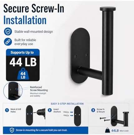 1Pcs Black Toilet Paper Holder Wall Mount For Bathroom, Heavy-Duty Screw-In Rv Toilet Roll Holder, SUS304 Rustproof Stainless Steel Rust Proof, Suitable For Kitchen Washroom Thicken Morden Matte Black - Image 3