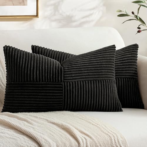 MIULEE Black Decorative Lumbar Throw Pillow Covers 14x22 Inch 2 Pack by MIULEE