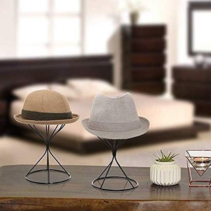 Mydio 2 Pieces Modern Metal Hat Stands Durable Stable Metal Hat Cap Rack Wigs Holder (black)
