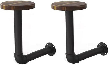 Cowboy Hat Rack -2 Pack Metal Pipe & Brown Wood Wall-Mounted Hat & Wig Holder, Helmet Holder,for Coats, Hats, Caps… (2 Black)