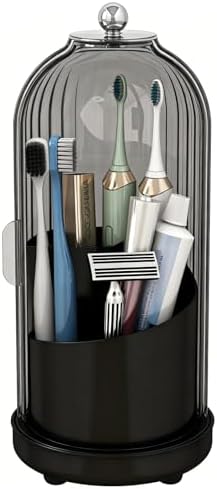 Toothbrush Holder with Drainage Holes Removable Bowl, Grey Black by Zufudo