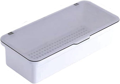 Flatware Tray with Lid and Drainer,Silverware Tray Kitchen Dinnerware Holder and Utensil Storage Container for Flatware and Silverware (White)