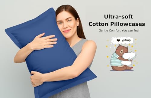 2 Pack Pillow Shams Queen Size 20x30 – 600 Thread Count 100% Organic Cotton Medium Blue Pillow Covers with 2 Inch Flange, Soft & Smooth Premium Hotel-Quality Pillowcases Set of 2 - Image 5