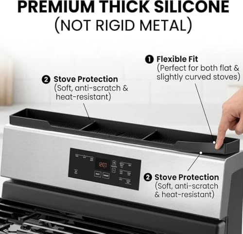 AWOKE Stove Top Shelf 30 Inch - Silicone Material Magnetic Shelf for Stove - 3 Functional Partitions Kitchen Spice Rack Organizer-Black,Kitchen Gadgets Storage Organization - Image 4