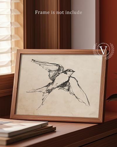 Vodefoad Vintage Barn Swallow Sketch Wall Art Decor Swallow Retriever Ink Drawing Canvas Prints Boho Neutral Line Art Farmhouse Style Wall Decor for Gallery Nursery Bedroom Bathroom Office - 8x10Inch Unframe - Image 2