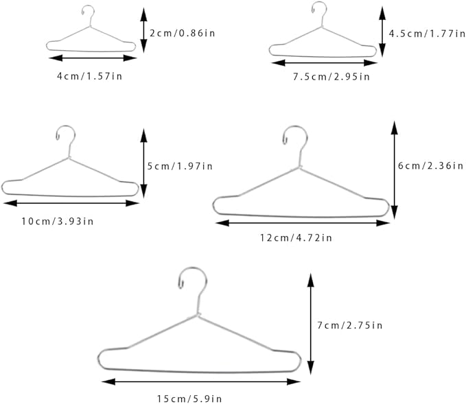 RCFINE 20Pcs Mini Hangers Metal Doll Clothes Holders Wire Rack Stand Doll Clothes Rack for Doll Clothes Gown Dress Outfit Doll Clothes Accessories (Silver,15cm)