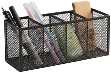 Metal Pen Holder, Pencil Holder 4 Compartments, Mesh Pen Storage Pencil Organizer Cup Makeup Brush Holder for Office Desk Accessories, Black by Unknown