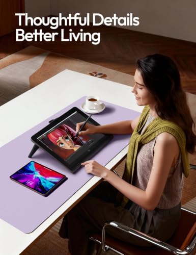 YSAGi Leather Desk Protector, Office Mat, Large Mouse Mat, Non-Slip PU Leather Blotter, Laptop Desk Mat, Waterproof Writing Pad for Office and Home(Light Purple, 42" x 17.2") - Image 4