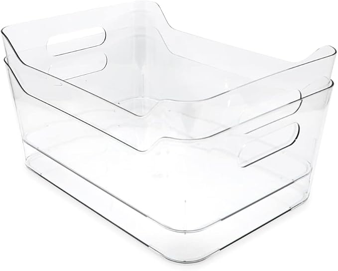 Isaac Jacobs 2-Pack Large Clear Storage Bins (13.5” x 10” x 6”) w/ Handles, Plastic Box Set, Home, Office, Fridge, Freezer, Kitchen, Pantry Organization Container, BPA-Free/Food Safe (Large, 2 Pack)