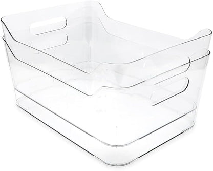 Isaac Jacobs 2-Pack Large Clear Storage Bins (13.5” x 10” x 6”) w/ Handles, Plastic Box Set, Home, Office, Fridge, Freezer, Kitchen, Pantry Organization Container, BPA-Free/Food Safe (Large, 2 Pack)