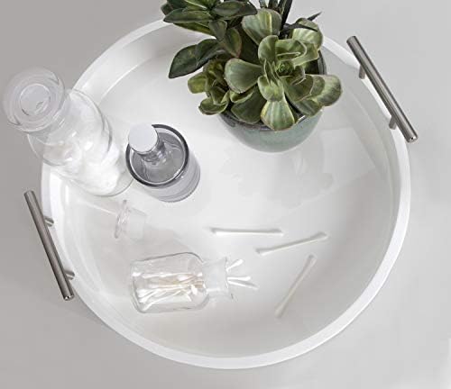 Kate and Laurel Lipton Modern Round Tray, 15.5 inch Diameter, White and Silver, Decorative Accent Tray for Storage and Display - Image 4