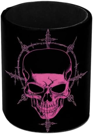Leather Pen Holder for Desk, Pink Skull Pencil Cup Pen Organizer Makeup Brush Holder for Office Home Kids Countertop Desk Accessory Storage by Unknown
