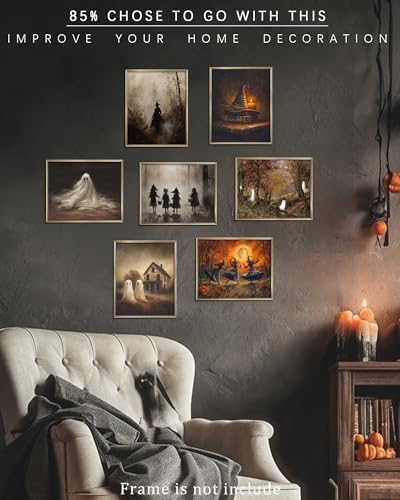 Vodefoad Retro Cute Ghost Decor Halloween Painting Spooky Silhouette Ghosts Haunted House Art Victorian Ghost Posters Pictures for Living Room, Bedroom, Bathroom, Halloween Room decor - 8x10 Inch Unframed - Image 6