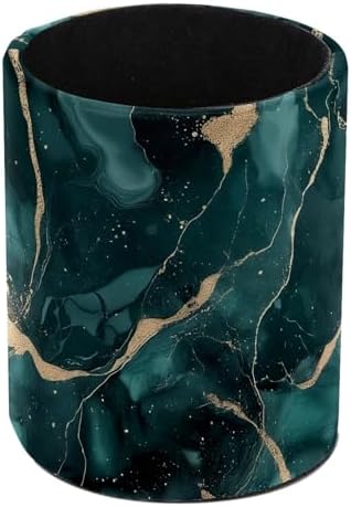 Faux Leather Pen Holder for Desk, Pencil Organizer Green Marble Pen Cup Desk Decor Makeup Brush Holder Storage for Office Home by DragonBtu