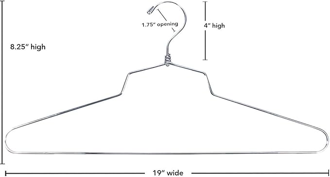 NAHANCO Metal Shirt Hanger, 19" Chrome-Plated, Standard Hook (Pack of 100)