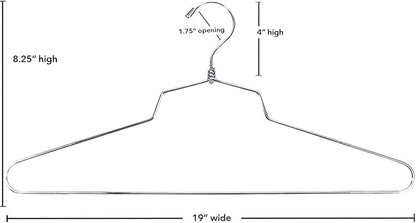 NAHANCO Metal Shirt Hanger, 19" Chrome-Plated, Standard Hook (Pack of 100)