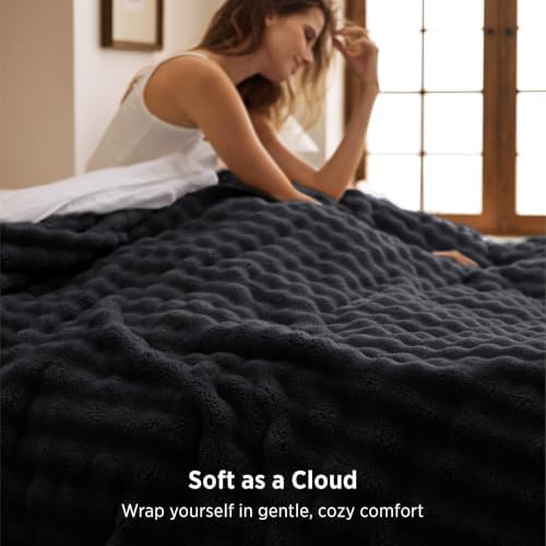 Bedsure Cloud Bubble Fleece Queen Blanket for Bed, Black, 90"×90" - Image 2