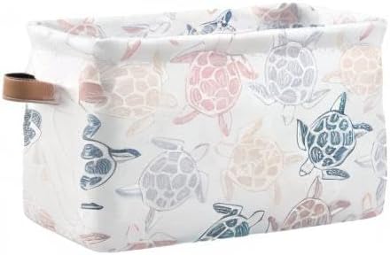 Large Storage Basket Bin Sea Turtles Pattern Storage Cube Box Foldable Canvas Fabric Collapsible Organizer with Handles for Home Office Closet