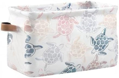 Large Storage Basket Bin Sea Turtles Pattern Storage Cube Box Foldable Canvas Fabric Collapsible Organizer with Handles for Home Office Closet