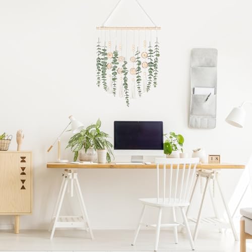 LB Artificial Eucalyptus Wall Hanging Decor, Fake Greenery Leaves with 16 inch Wooden Stick with Wicker Ball Green Eucalyptus Wall Art for Bedroom Bathroom Living Room Kitchen Decorations - Image 4