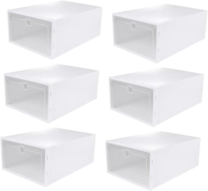Vaguelly 6pcs Thicken Shoe Boxes Stackable Organizer for High Heels Sneakers Boots Dust Storage for Closet White Frame