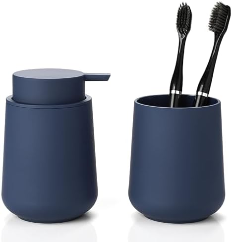 YAUKPH Bathroom Soap Dispenser and Toothbrush Holder Matte Blue by KellyHome
