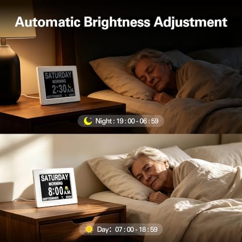JALL 7" Large Digital Calendar Day Clock for Seniors 2026 - Easy to Read Alzheimer's Dementia Memory Loss Clock for Elderly with IPS Wide Angle，Day & Date, 12 Custom Alarms & Auto-Dimming, Black - Image 4