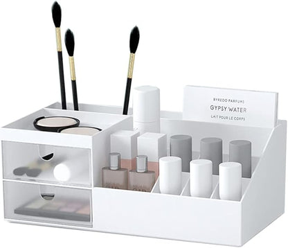 AfooBezos Multifunction Desk Organizer, Makeup Storage for Eyeshadows, Concealers, Powders, Nail Polish,9.65‘’x 4.8‘’x 3.67‘’ (White)