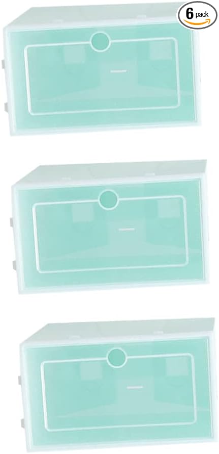 Amosfun 6pcs Stackable Shoe Storage Box Thicken Plastic Organizer for Closet Entryway under Bed Large Green for Keeping Shoes Organized and Visible