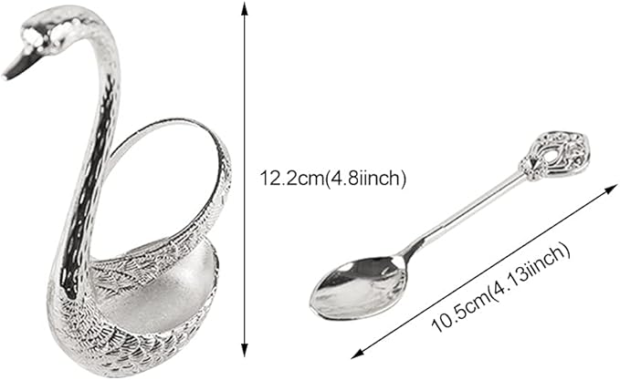 Coffee Spoon Set With Holder, Swan Spoon & Fork Holder, Elegant and Charming Decorative Spoons Organizer Serving Kit, Durable Spoons Coffee Station Storage Organizer(COLOR:Silver)