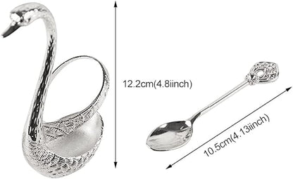 Coffee Spoon Set With Holder, Swan Spoon & Fork Holder, Elegant and Charming Decorative Spoons Organizer Serving Kit, Durable Spoons Coffee Station Storage Organizer(COLOR:Silver)